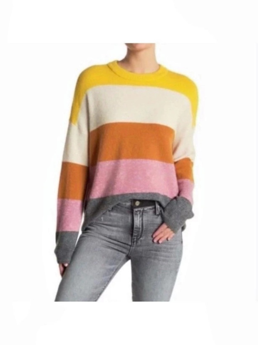 Color Block Crewneck Wool blend Sweater in Yellow & Pink Like New